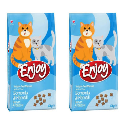 Enjoy Somonlu ve Hamsili Yetişkin Kedi Maması 10kg (2 Adet ) - 1