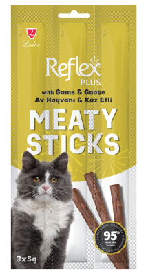 Reflex Plus Meaty Sticks Av Hayvanı Ve Kaz Etli Tahılsız Kedi Ödül Çubukları 3x5 gr - 1