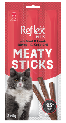 Reflex Plus Meaty Sticks Biftekli Ve Kuzu Etli Tahılsız Kedi Ödül Çubukları 3x5 gr - 1