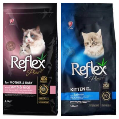 Reflex Plus Mother And Baby Kuzu Etli Anne Bebek Kedi Maması Ve Reflex Plus Kitten Somonlu Yavru Kedi Maması 1.5 kg - 1