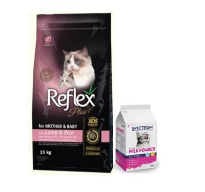 Reflex Plus Mother And Babycat Kuzu Etli Ve Pirinçli Anne Ve Yavru Kedi Maması 15 kg Spectrum Milk Powder Yavru Kediler İçin Süt Tozu 150 Gr - 1