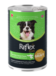 Reflex Plus Sos İçinde Et Parçacıklı Beyaz Balıklı ve Tatlı Patatesli Yetişkin Köpek Konservesi 400 Gr (12 Adet) - 1