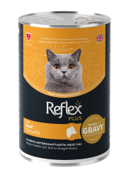 Reflex Plus Sos İçinde Et Parçacıklı Dana Etli Yetişkin Kedi Konservesi 400 Gr (12 Adet) - REFLEX PLUS