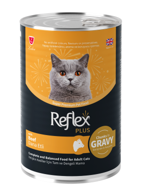 Reflex Plus Sos İçinde Et Parçacıklı Dana Etli Yetişkin Kedi Konservesi 400 Gr (12 Adet) - 1