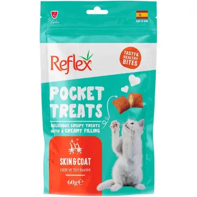 Reflex Pocket Treats Deri ve Tüy Bakımı Yetişkin Kedi Ödül Maması 60gr - 1