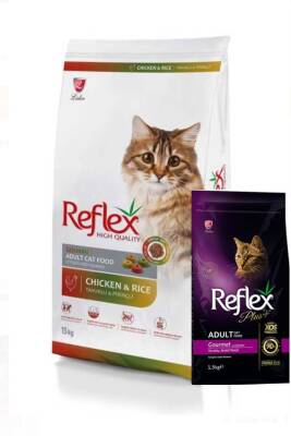 Reflex Tavuk Etli Renkli Taneli Yetişkin Kedi Maması 15 Kg Ve Reflex Plus Tavuklu Renkli Taneli Yetişkin Kedi Maması 1.5 kg - 1