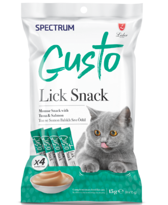 Spectrum Gusto Lick Snack Ton Ve Somon Balıklı Sıvı Kedi Ödül Maması 4x15 gr - 1